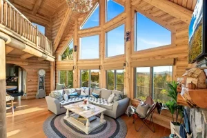 Where Can You Find a Log Cabin with Mountain Views Near Sunday River in Bethel Maine?
